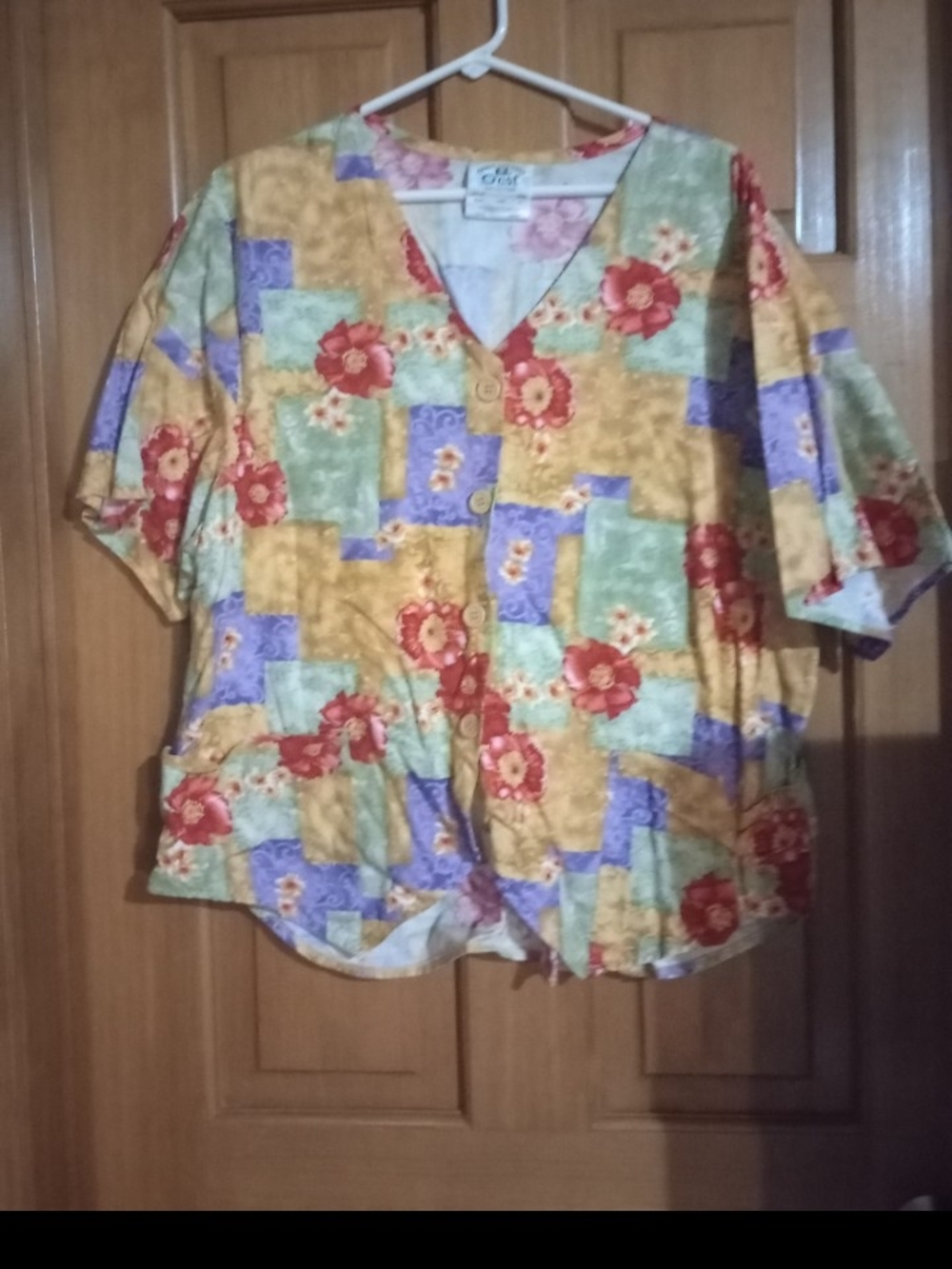 Crest Multicolor Floral Patchwork Button-Front Top
